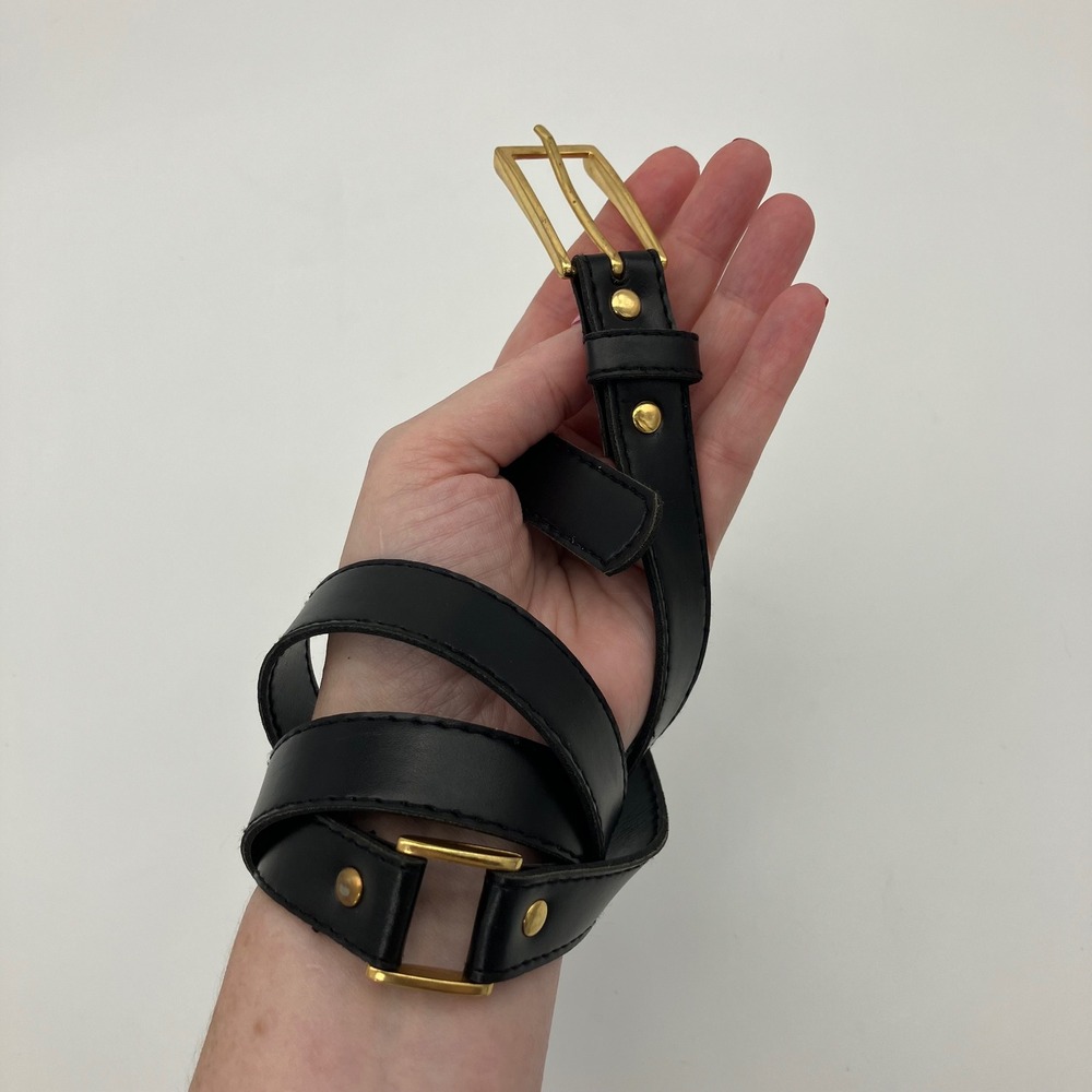 Skinny Belt Women 16W Black Faux Leather Gold Buckle Classic Dress Casual Office